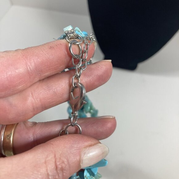 Turquoise Howlite Beaded Womens Necklace Bold Boho Multistrand 18 in - Picture 5 of 13